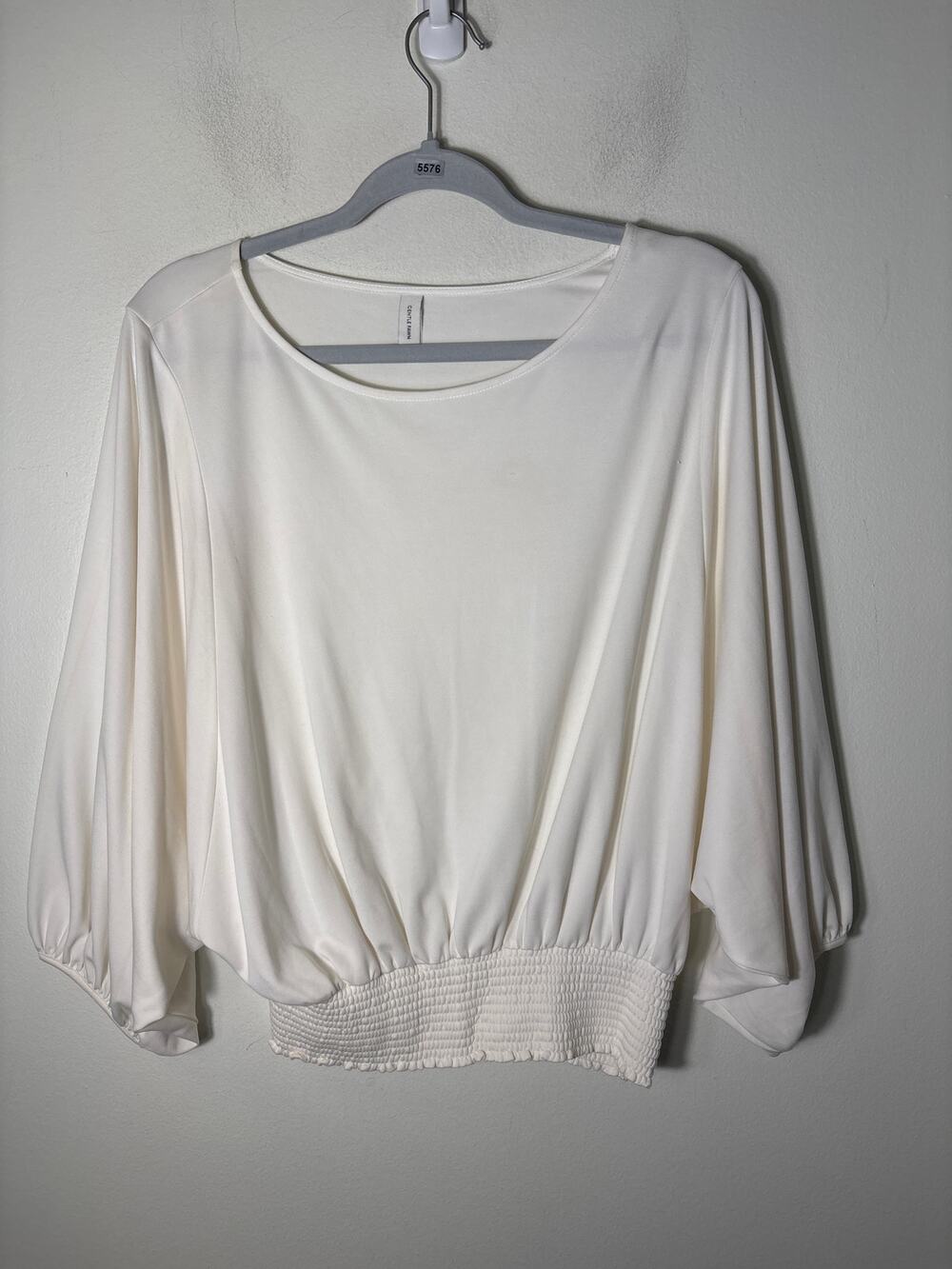 Gental Fawn Winter White Bat Wing Sleeves Smocked Waist Top Sz S